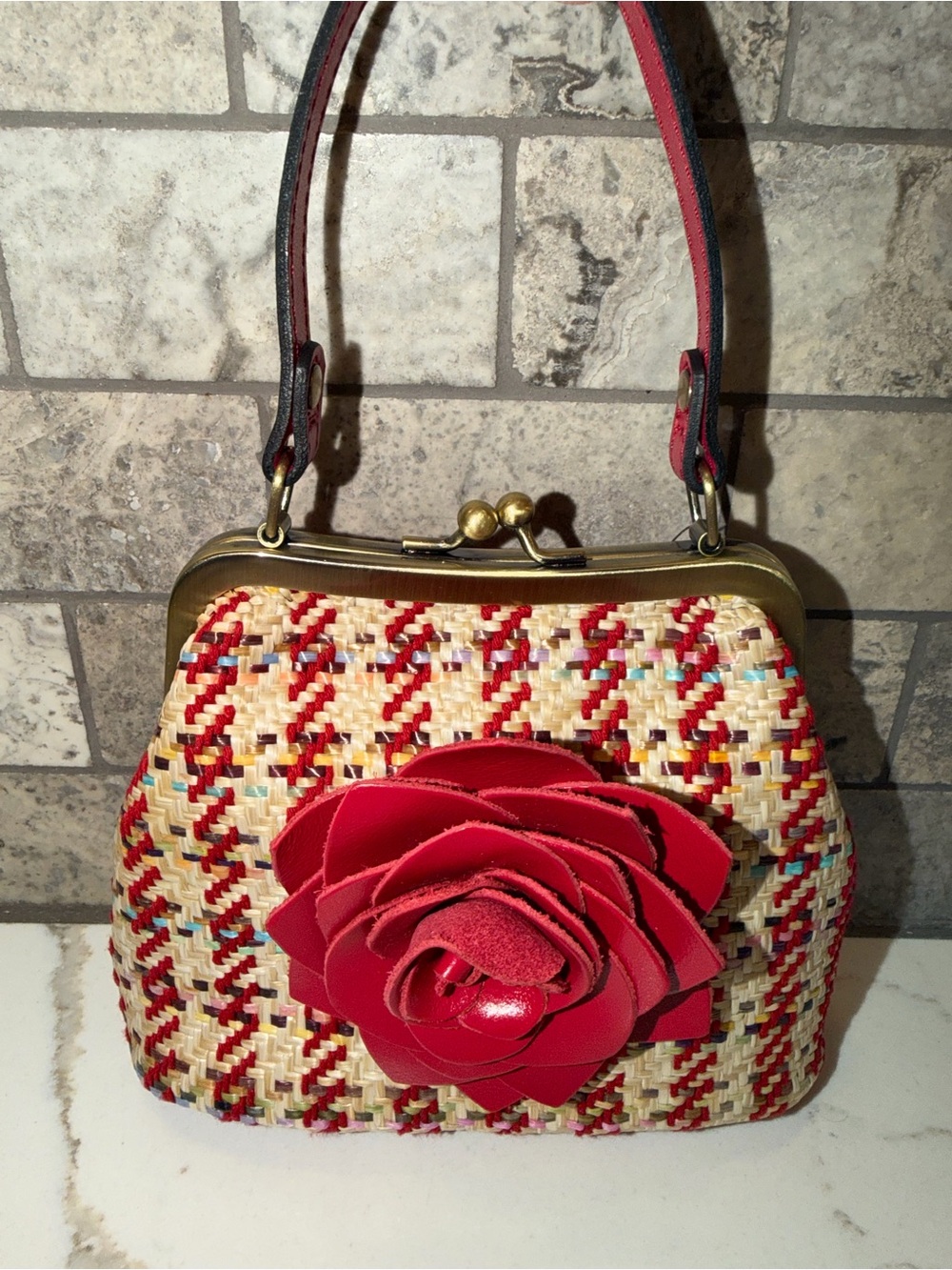 Patricia Nash Laureanna Red Rose Woven Frame Clutch